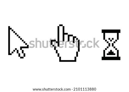  Cursor hand pointer and sand clock pixel icon set.High quality vector illustration.