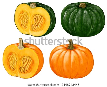 green pumpkin and orange pumpkin.  Hall and a half.