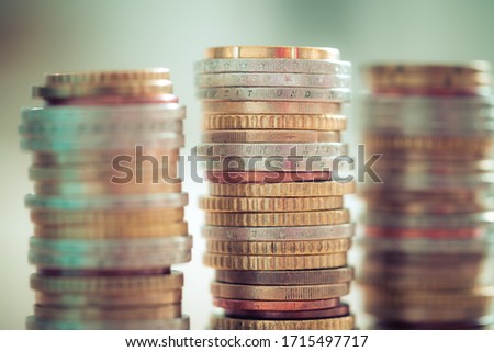 Coins stacked on each other, close up picture, market crisis and financial aid concept Foto stock © 