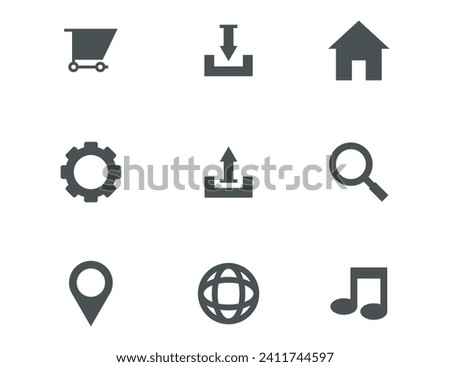 Icons collection or set. Vector illustration eps10 editable file. Add to cart, Download, Home, Gear Setting, Upload, Search, Location, web browser. Symbol sign icon graphic design logo apps website