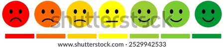 Feedback emoji icons vector. good and bad emoticon signs - Happy and Sad reaction. 5 Color faces, Smiley rating icon set , happy, neutral, sad, emojis. Vector illustration.