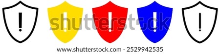 Shield exclamation mark icon or security shield warning or attention icon symbol. risk alert line icon vector.