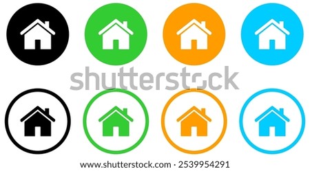 Web home icon for apps and websites, House icon, Home sign in circle or Main page icon in filled, thin line, outline and stroke style for apps and website