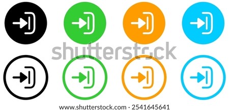 arrow Login account icon - Enter symbol, log in icon button - arrow and door icon entry symbols in filled, thin line, outline and stroke style for apps and website.