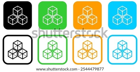 Three ice cubes or sugar cubes set flat vector icon for apps and websites, cube icon symbol with three blocks. cubic building icon, three sugar cubes icon