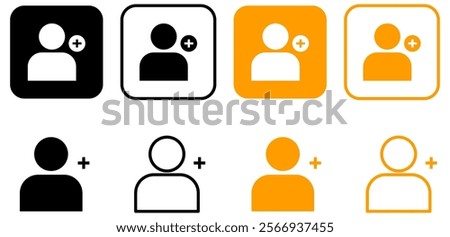 Add new user icon vector male person profile avatar with plus symbol, Add user profile icon.