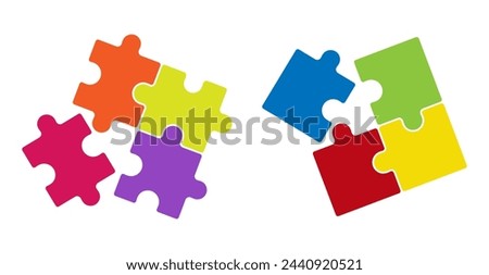Puzzle icons set. Solid colored filled outline. Flat design