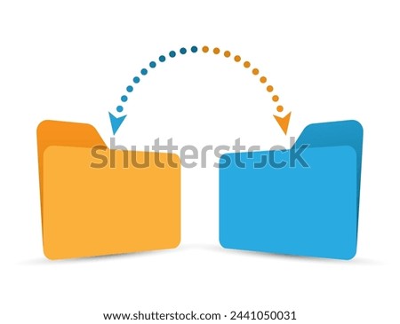 Move information from one folder to another. Color stock illustration. Flat style