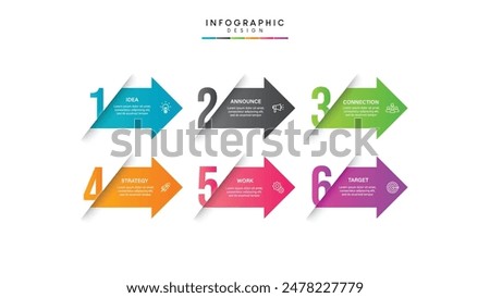 Business growth arrow template. Infographic 6 steps to success. Vector illustration.