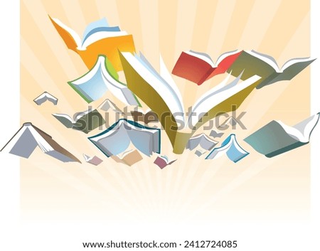 Concept of books flying towards the horizon