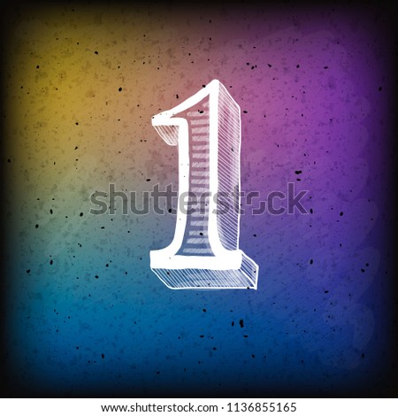 number 1 is drawn in chalk. Brush Stroke Number : One : Vector Illustration for you design