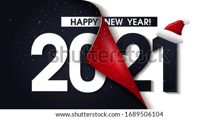 2021 Happy New Year Black Promotion Poster or banner with open gift wrap paper. Change or open to new year 2021 concept.Promotion and shopping template for New Year.Vector EPS10