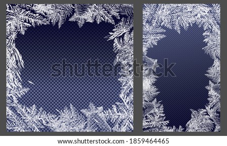 Vector frozen frost background texture. Glass snow ice cold and fresh background. Frozen window. Window frozen glass ice.