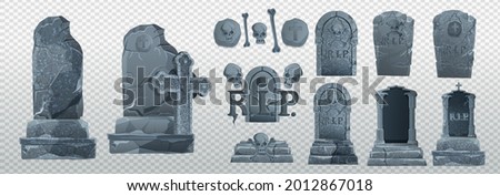 Halloween Elements and Objects for Design Projects. tombstones for Halloween. Ancient RIP. Grave on a white background