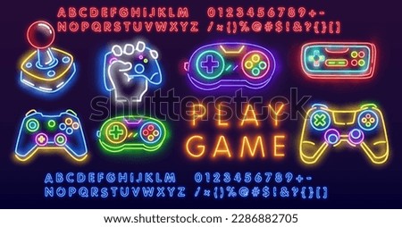 Cyber Game Neon Icons. Vector Illustration of Computer Promotion.