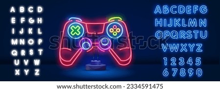 Outline neon handheld game console icon. Glowing neon portable gaming deck device, gadget pictogram. Handheld gamepad with screen, thumbsticks and trackpads. Vector icon set, symbol for UI