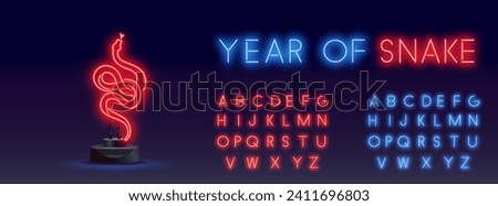 Neon Chinese New Year: The Chinese Zodiac - Year of the Snake 2025 Chinese neon style. Glowing bright icon cobra anaconda malaysia sign. cobra neon sign, modern glowing banner design