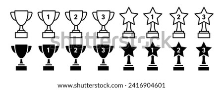 trophy cup vector icon set. football sport tournament champion victory award sign. trophy with 1, 2, 3 and star. contest price sign.