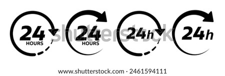 24 hours service vector symbol. 24h service duration sign. 24 h discount offer. same day delivery line icon set. fast 24hr support sign collection.