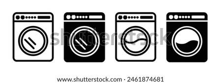 Clothes washing machine vector icon sheet. laundry washer sign. home appliance electric wash machine vector symbol on white background