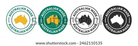 Australian made green yellow and black vector stamp set. manufactured in Australia round label emblem sticker.