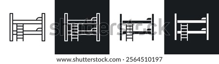 Bunk bed icons collection in black filled and line style.