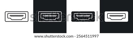 HDMI icons collection in black filled and line style.