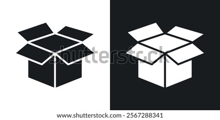 Box opened icons in solid black and white colors