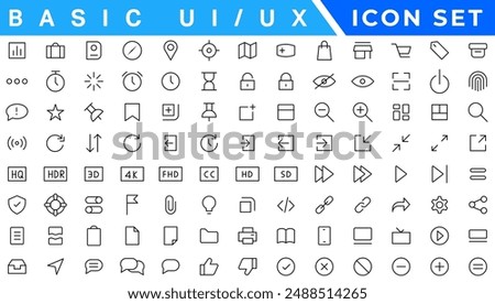 Basic Ux Ui Icons, Web and App desogm icon set. ui ux line icon, user interface icon set collection.