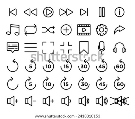 music media player buttons vector symbol set. 