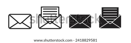 Email address icon set. open and close newsletter envelope vector symbol. post message letter sign. mailbox or inbox Ui button.