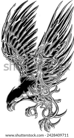 Flying eagle black and white sketch