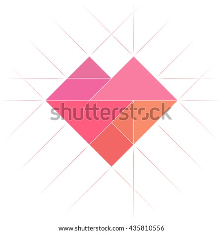 Tangram heart shape. Abstract geometric art. Heart symbol made of tiling tangram puzzle pieces, geometric shapes: triangles, square, parallelogram. Vector
