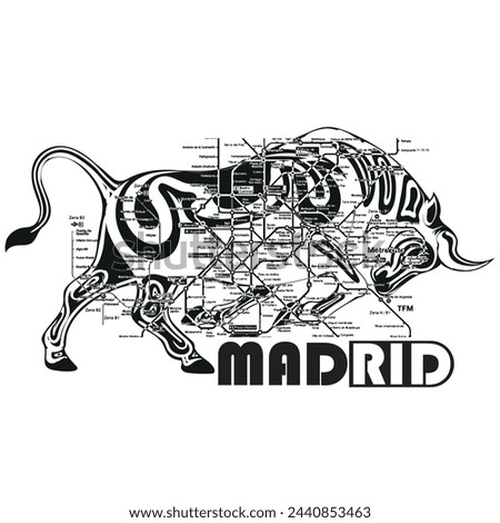 Metro Lines on a Bull -Black and White - graphic print , Abstract fashion drawing and creative design for t-shirts, mugs, graphic tee, sweatshirt, cases, etc. Illustration in modern style for clothes.