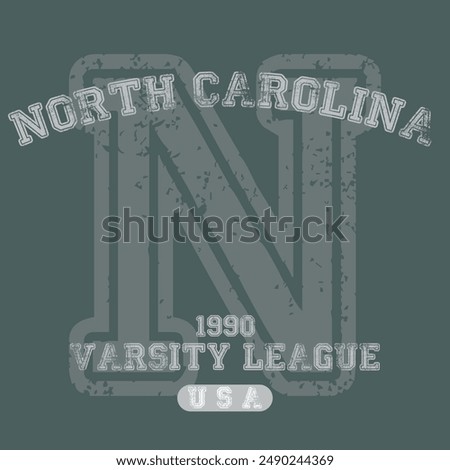 Vintage varsity college typography united states of america north carolina state slogan text print with grunge texture for graphic tee t shirt or sweatshirt hoodie or sticker poster - Vector