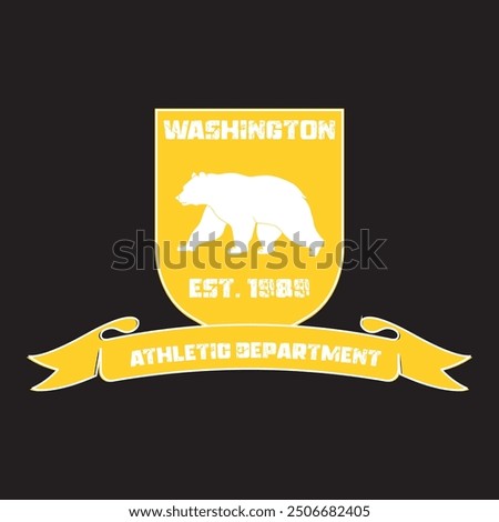 washington athletic department varsity college bear detailed print with united states of america state slogan and grunge effect for graphic tee t shirt or sweatshirt hoodie - Vector