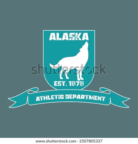 alaska athletic department varsity college wolf detailed print with united states of america state slogan and grunge effect for graphic tee t shirt or sweatshirt hoodie - Vector