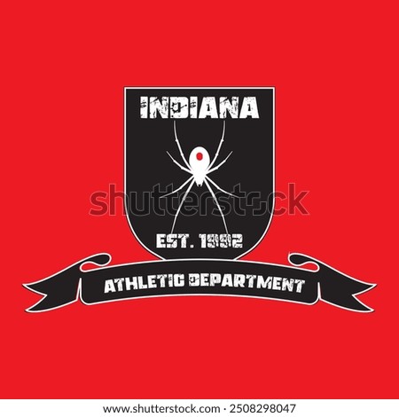 indiana athletic department varsity college black widow detailed print with united states of america state slogan and grunge effect for graphic tee t shirt or sweatshirt hoodie - Vector