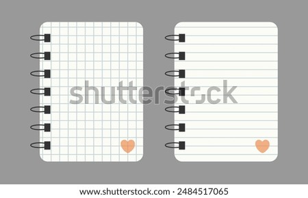 Notepad with flat design. Two notepads in plaid and ruled.  Spiral notepad vector illustration.  Isolated