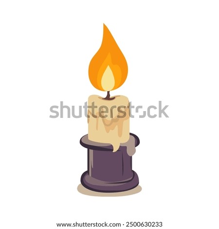 Vector drawing of candle holder with burning candle. Halloween elements in flat shape. Halloween illustration on white background. Design elements for logos, badges, banners, labels, posters