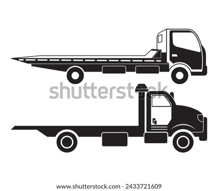 Rollback Truck, Flatbed Truck Vector, Tow Truck and Rollback Truck Silhouette