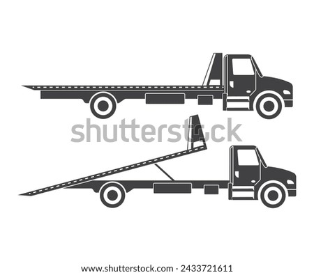 Rollback Truck, Flatbed Truck Vector, Tow Truck and Rollback Truck Silhouette
