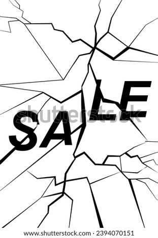 Cracked sale split vertical black and white banner template. Flat minimal flash sale. Fractured broken ice letters. Strike price offer promotion. Sale offer abstract background.