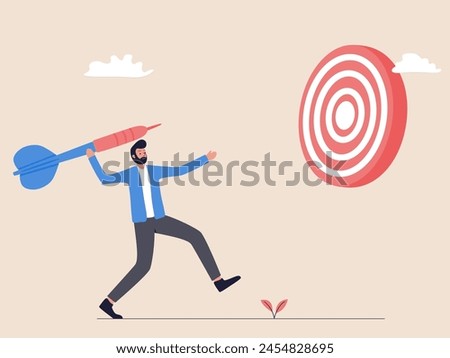 A businessman is throwing an arrow towards a target, symbolizing aiming for big goals in business. This illustration captures ambition, determination, and the drive to achieve significant milestones.