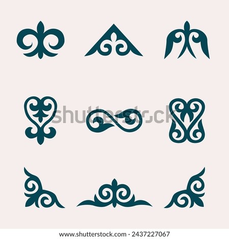 Kazakh national ornaments set. Vector ethnic isolated element on pale background. Asian floral abstract elements of the national pattern