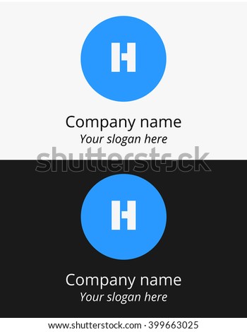 h letter circle shape icon logo blue white light dark