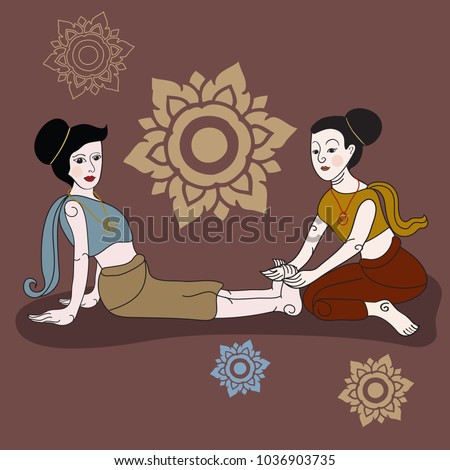 Thai massages style in colorful with hand drawn set illustration (vector)