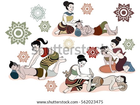 Thai massages style in hand drawn set illustration (vector)