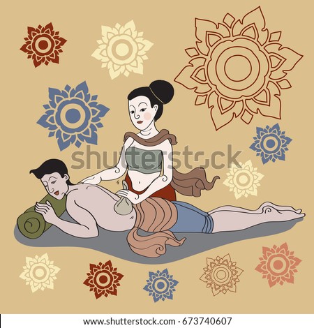 Thai massages style in colorful with hand drawn set illustration (vector)