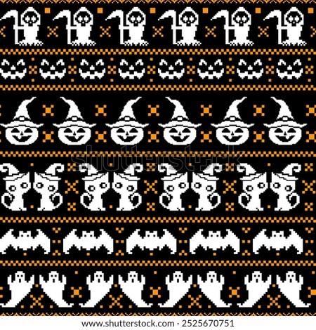 Halloween vector illustration, scary ghost wallpaper, Halloween cross stitch pattern, black Halloween background, Halloween for decorative sewing fabric, fabric pattern, clothing, fabric, seamless emb